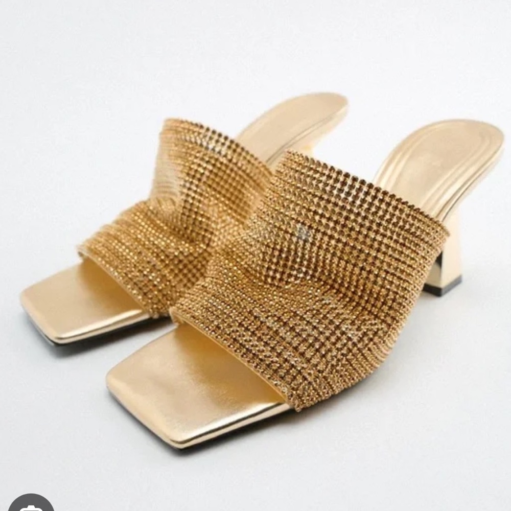 Zara rhinestone high heel sandals gold size 37